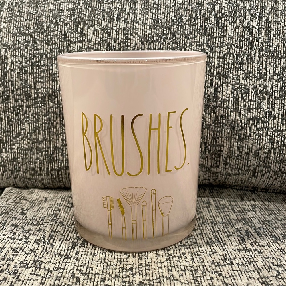 Rose pink brushes glass jar - RAE DUNN